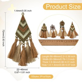 Stiesy 10 Pcs Bohemian Style Vintage Tassel Charms Antique Bronze Chandelier Earring Charms with Tassels for Boho Jewelry Making Supplies DIY Necklace Bracelet