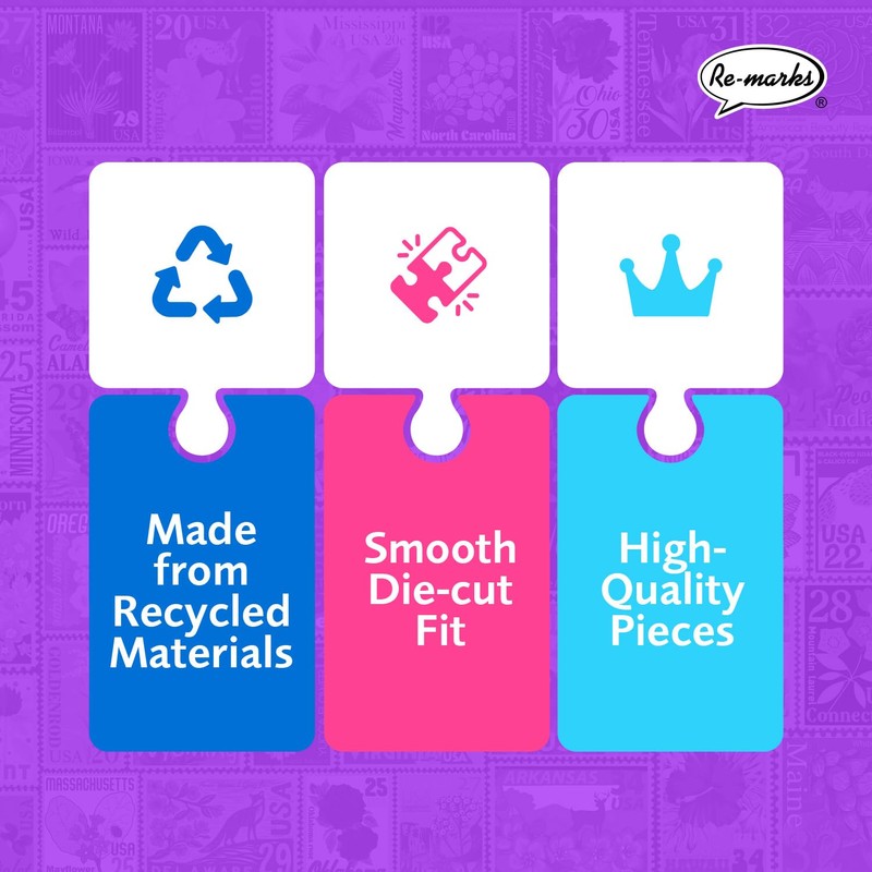 Re-marks State Flowers Stamp Collage Jigsaw Puzzle, 500 Large Piece