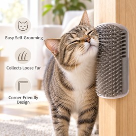 Wall Corner Cat Grooming Brush for Self-Grooming – Curved Massage Comb for Daily Coat Care at Home