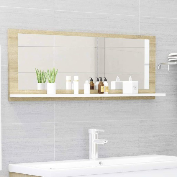 Strawberry Fairy Contemporary Bathroom Mirror with Shelf, Engineered Wood and