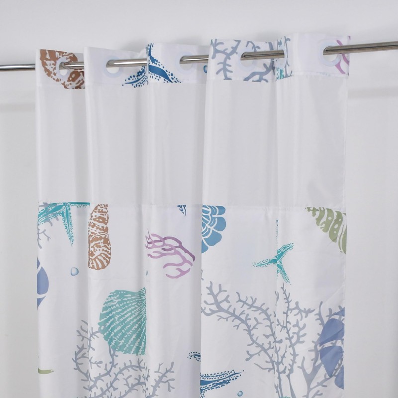 Yanutan No Hook Shower Curtain,Ocean Theme Double-Layered Shower Curtain with
