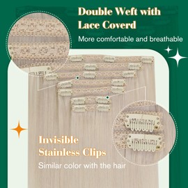 Easyouth Blonde Clip in Extensions Human Hair Double Weft Clip in Hair Extensions White Blonde Hair Remy Clip in Real Hair Extensions Clip in 22 Inch 120g 7Pcs