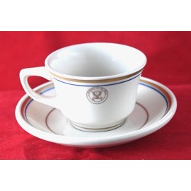 New United States Department of Navy Coffee Cup Saucer Gold line Crest Homer USA