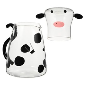 GRIRIW 1Set One Person Cartoon Cow Shaped Glass Water Jug Heat Resistant Drinking Pot for Juice and Cold Water Home and Office Use
