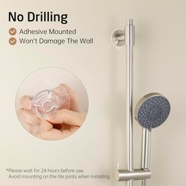 KES No Drill 30-Inch Shower Slide Bar with Adjustable Handheld Shower Head Holder, Self Adhesive, Universal Fit, SUS304 Brushed Stainless Steel Drill-Free for Bathroom, F209S78DF-BS