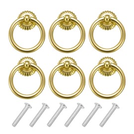 sourcing map 6 Sets Vintage Drop Ring Knobs Retro Dresser Pulls Handles with Screws Zinc Alloy for Dresser Drawer Furniture Closet Cupboard Gold Brass(45.5mm/1.8" Long)