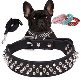 Dog Collar Set with Studs, Rivets, Studded, Puppy Collars, Spiked Rivets with Lead Set, Necklace, Dog Breed, Dog Collar and Leash Strap, Pull Belt for Small, Medium and Large