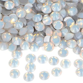 2880PCS Art Nail Rhinestones non Hotfix Glue Fix Round Crystals Glass Flatback for DIY Jewelry Making with one Picking Pen (ss8 2880pcs, White Opal)