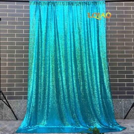 LQIAO Sequin Backdrop 4x10ft Teal Blue Curtain Panels Sequin Fabric Photography Background Wedding Photo Booth Backdrop Birthday Baby Shower Glitter Curtain for Women Girls Party DIY