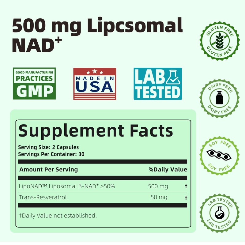 HappieVita Liposomal NAD+ with Resveratrol - NMNH Supplement Alternative -