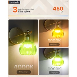 2 Pack Vintage Battery Operated Wall Sconce with Green Tulip Glass Lampshade, 4000mAh Battery, Lossless Installation Battery Powered Wall Light with Remote Control for Bedside Bedroom