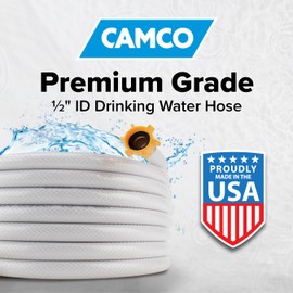 Camco TastePURE 25-Ft - RV Drinking Water Hose - Contains No Lead, No BPA & No Phthalate - Features Reinforced Design & Crafted of PVC - 1/2” Inside Diameter, Made in the USA (22735)