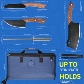 XYJ Portable Chef Knife Set Professional,Cleaver Kitchen Knives,Camping Vegetable Nakiri Knife,Brisket Boning Knives with Blade Guard,Carry Bag Set for Women Men (5)
