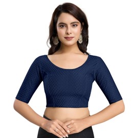 TRENDMALLS Women's Dobby Pure Cotton Elastin Stretchable Readymade Blouse (B01-Red-3XL) Navyblue