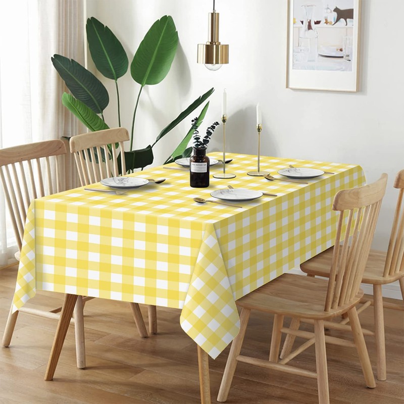 QIKSION Yellow Gingham Tablecloth Disposable 6 Pack, 54 x 108
