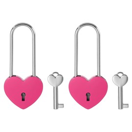 PATIKIL 3.9 Inch Love Locks Heart Padlock with Key Set, 2 Set Single Heart Couple Wishing Lock Love Padlock for Lover Bridge Anniversary Diary Book Card Box, Dark Pink
