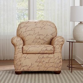 Waverly Stretch Pen Pal 2 Piece Accent Chair Slipcover in Parchment