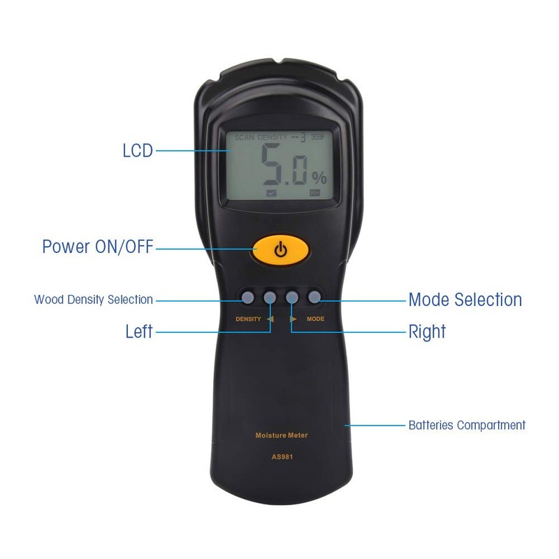 Medidor de humedad de madera sin pines, sensor inteligente AS981,