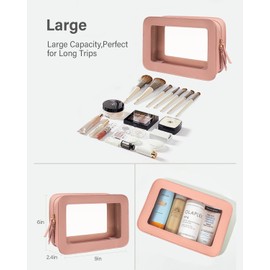 KOTORA Clear Makeup Bag Set for Women Portable Clear Make up Bag Cute Waterproof Travel Cosmetic Bag Toiletry Bag for Car Essentials Bag (Pink)