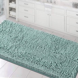 H.VERSAILTEX Bath Mat Non Slip Luxury Chenille Bathroom Runner Rug 24x47 Extra Soft Absorbent Shaggy Washable Dry Fast Area Carpet Mat, Tub - Aqua Foam