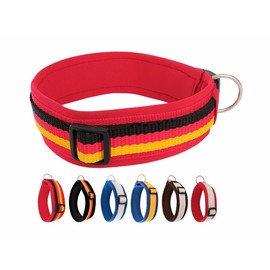 BUDDYPACK Exclusive Dog Collar Extra Wide and Soft with Neoprene Padding Size XXS-3XL Adjustable (L (50-55 cm), Germany on Red
