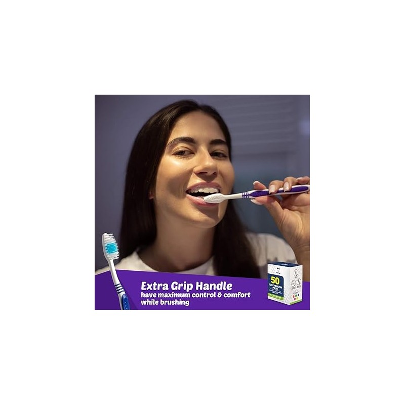 EcoFox Cepillos de Dientes Desechables Multicolor Empaquetados Individualmente 50 Piezas