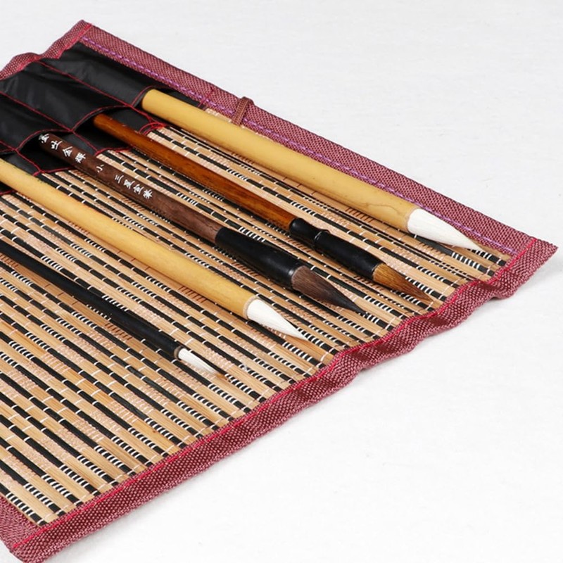 NUOBESTY Roll-up Bamboo Brush Holder Portable Calligraphy Pen Storage Organizer