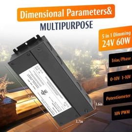 60W Dimmable LED Driver 24V, AC to DC Triac Dimmable Transformer Power Supply, Dimming LED Driver, Compatible with lutron and leviton Dimmer, TRIAC/Phase/0-10V /1-10V/Potentiometer/10V PWM UL Listed