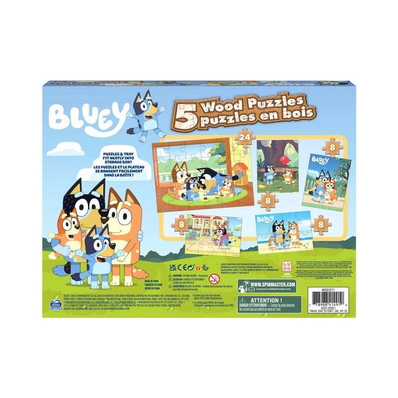 Spin Master Bluey 5 Wood Jigsaw Puzzles with Storage Box