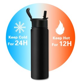 ZIQIAN Stainless Steel Vacuum Insulated Water Bottle 24oz Leak proof Keep Hot/Cold BLK