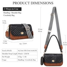 JEEHAN Quilted Crossbody Bags for Women Vegan Leather Small Shoulder Purses and Handbags with Wide Strap & Coin Purse(Black)