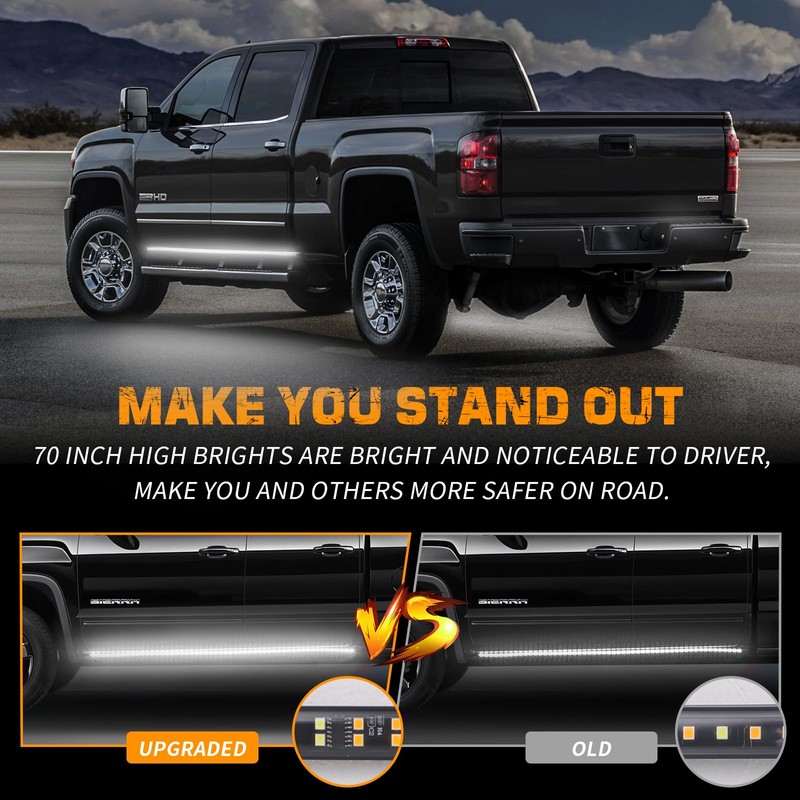XRIDONSEN 2PCS 70 inch Emergency Truck White Strobe Lights Strip