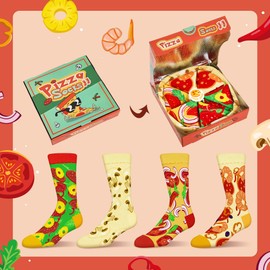 AGRIMONY Funny Pizza Socks Box for Men Women Teenage Boys - Funny Pizza Gifts Fathers Day Novelty Gifts for Dad Husband Food Funky Valentines Birthday Gifts Ideas Christmas Stocking Fillers(4 pairs)