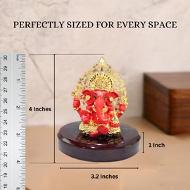 House Of Wemy 24k Gold Plated Ganesh Idol/Murti with Kalpavriksh Tree | Ganpati Statue for Car Dashboard, Office Table, Desk, Hindu Gifting and Home Aesthetic Decoration - Resin | 4x3.2x1 Inches (Red)