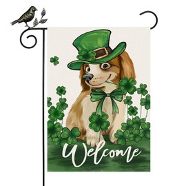 St. Patrick's Day Garden Flag 12x18 Inches Dog Burlap with Spade Design - Lucky Irish Clover Decorative Outdoor Banner for Lawn Patio-Double Sided