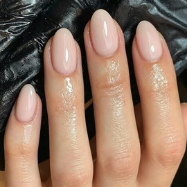 SXVME Uñas postizas rosa polvoriento, uñas postizas cortas ovaladas y redondas en rosa natural, uñas postizas cortas con pegamento y almendra, uñas po