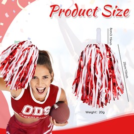 Halloscume 60 Pcs Cheerleading Pom Poms Cheering Pompoms Bulk Cheer Metallic Foil Pom with Baton Handle Plastic Poms Squad for Game Team Spirit Sports Dancing Basketball Club(Red, White)