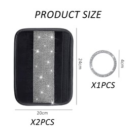 2PCS Jewelry Seat Belt Covers with 1pc Diamond Start Button Sticker, Shiny Seat Belt Covers, Women's Interior Car Accessories