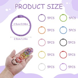 50 PCS Binder Rings, Colorful Metal Book Ring Loose Leaf Binders, 25 mm/1 inch Book Paper Rings for Photo Album, Index Card, Papers, Keychains, School, Office, Home, 10 Colors