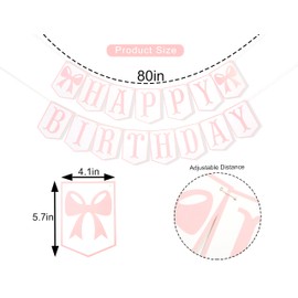 Happy Birthday Bow Girl Banner - Bow 1st Birthday Decoration,Girl First Bow Birthday Party,Pink Bow Happy Birthday Banner, Baby Girl Bow Banner