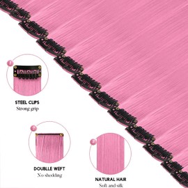 12 PCS Pink Hair Extensions Clip in, Party Highlights Clip in Hair Extensions 22 Inch Long Straight Hairpieces for Girls Kids Women Favor Gifts (Pink)