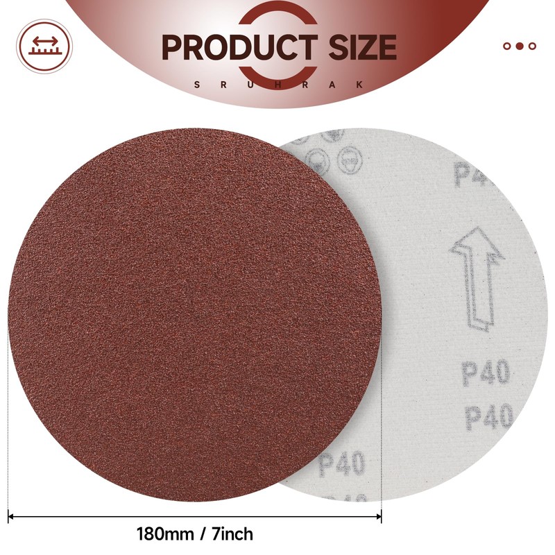 Sruhrak 30 Pcs 180mm Sanding Discs 40 Grit, 7 in