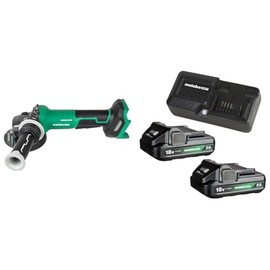 Bundle of Metabo HPT 18V MultiVolt™ 4-1/2-Inch Cordless Angle Grinder, Tool Only - No Battery, G1812DFQ4 + Metabo HPT 18V 2-Pack Batteries and Charger Kit | UC18YKSLS