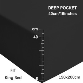 MOHAP Warm King Size Fitted Sheet Black with Extra Deep 16 inch 40 cm Pocket Bed Sheet Only Bedsheet Brushed Microfiber Bottom Sheet for King Bed 150x200 Black