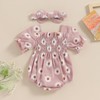 Infant Baby Girls Romper Daisy Ruffle Sleeve Pleated Smocked Bubble