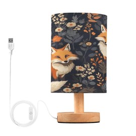 GOODOLD Cute Foxes LED Table Lamp - Modern Minimalist Bedside Lamp with Round Flaxen Fabric Shade for Nightstand, Perfect for Bedroom Ambiance