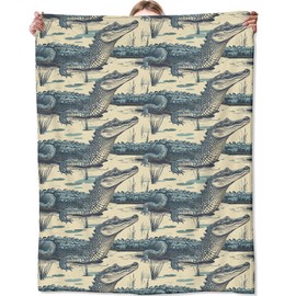 Alligator Blanket Fleece Throw Blanket for Bed Sofa Travel and Camping, Super Soft Cozy Flannel Plush Blanket, Alligator Blanket for All Seasons Alligator Decor Alligator Gift for Adult Kids 50”×60”