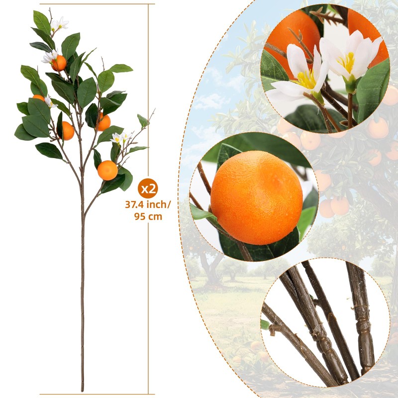 2PCS 37.4Inch Artificial Tangerine Branches Artificial Orange Branches Fake Orange