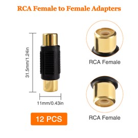 KUOQIY 12 PCS RCA Female to Female Coupler, RCA Phono Coupler Adapter, for Speakers, Phono, Amlifier, Gold Plated - Black
