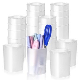 AojSup 24 Pcs Pen Holder Pen Cups for Desk Organizers and Storage Stationery Plastic Matte Pencil Holder Cups Ins Style Transparent for Office School Home Supplies